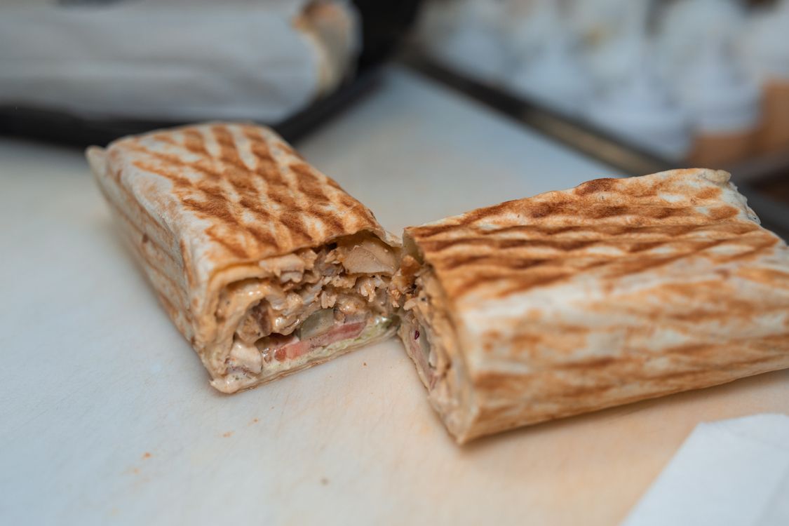 Grilled shawarma wrap, placeholder serving suggestion